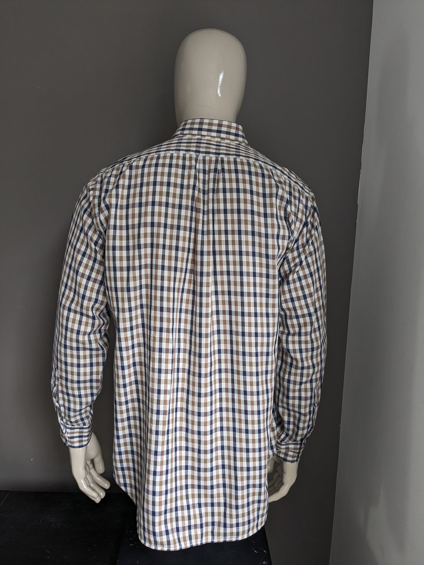 Chemise aquascutum. Beige bleu marron bloqué. Taille l / xl.