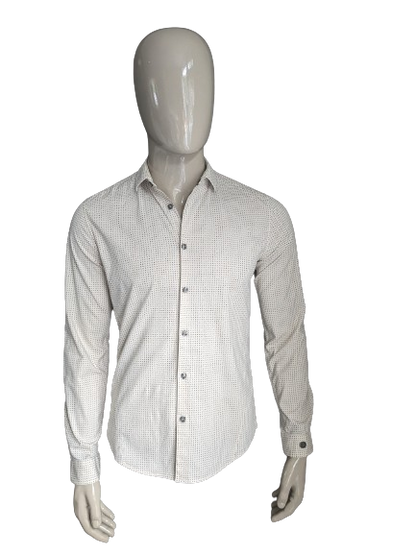 Camisa de hierro fundido. Impresión beige marrón. Tamaño M. estiramiento.