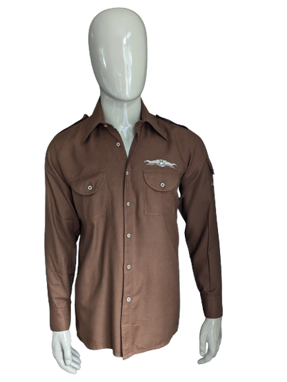 Vintage 70's M-club shirt with point collar. Brown colored. Size L.