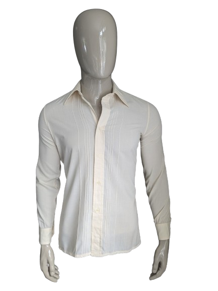 Camicia Jean Pascal vintage degli anni '70 con colletto punti. Beige colorato. Taglia M.