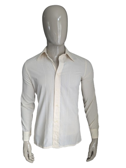 Camisa Jean Pascal de los 70 años con cuello de punto. Color beige. Talla M.