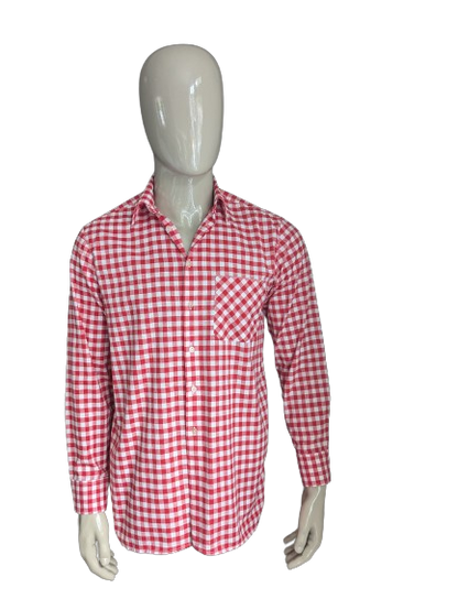 Camicia di cenere vintage. White a scacchi rossi. Taglia L.