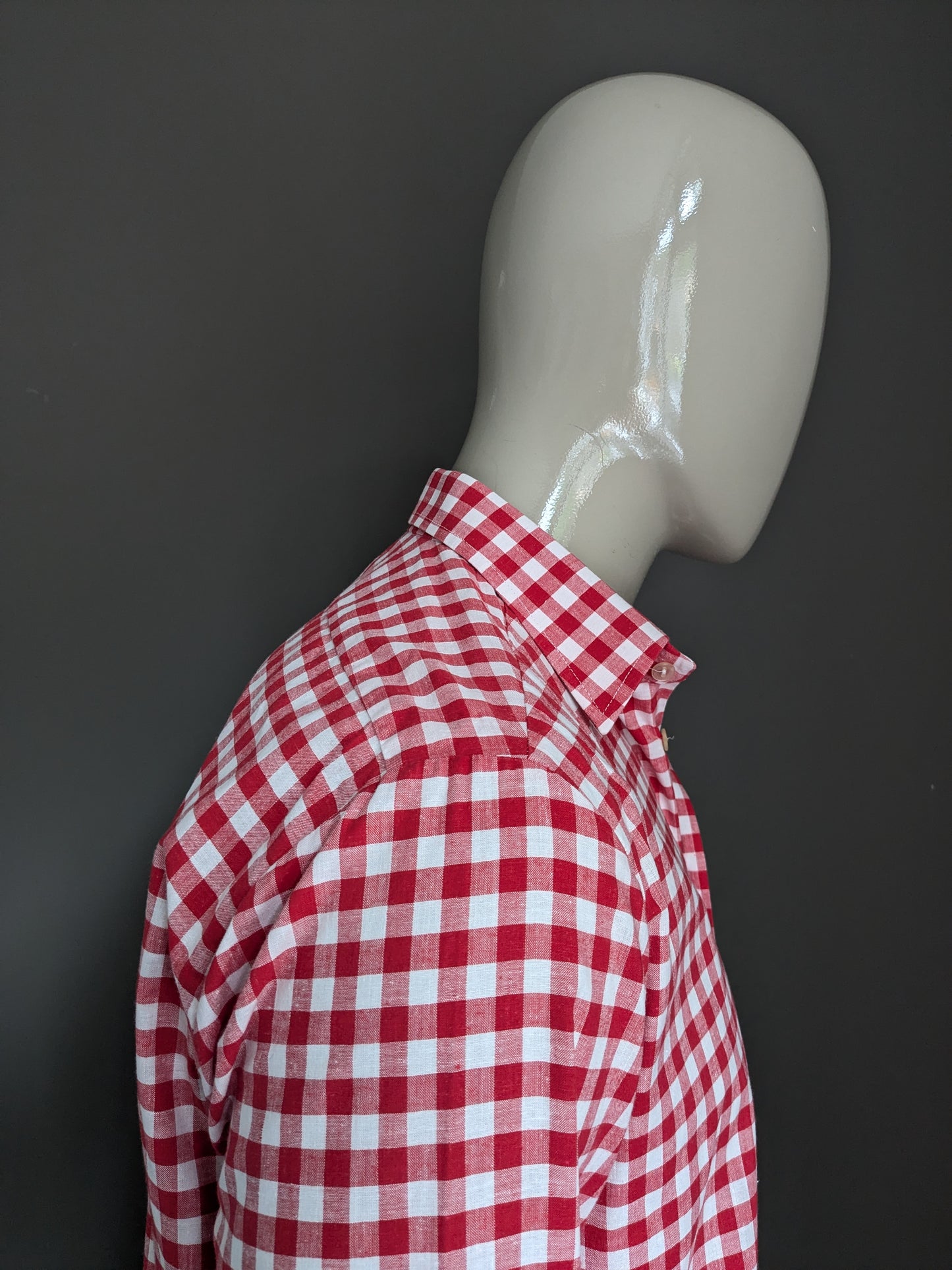 Camicia di cenere vintage. White a scacchi rossi. Taglia L.