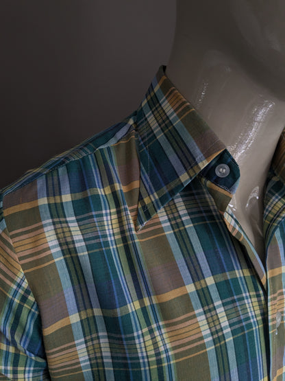 Camicia Gerry Duncan degli anni '70 vintage con colletto punti. A scacchi giallo blu verde. Taglia M.