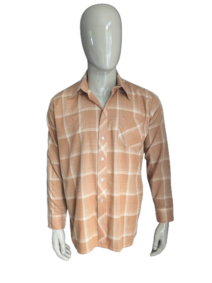 Vintage 70's Exclusiv shirt with point collar. Brown beige checker. Size XL.