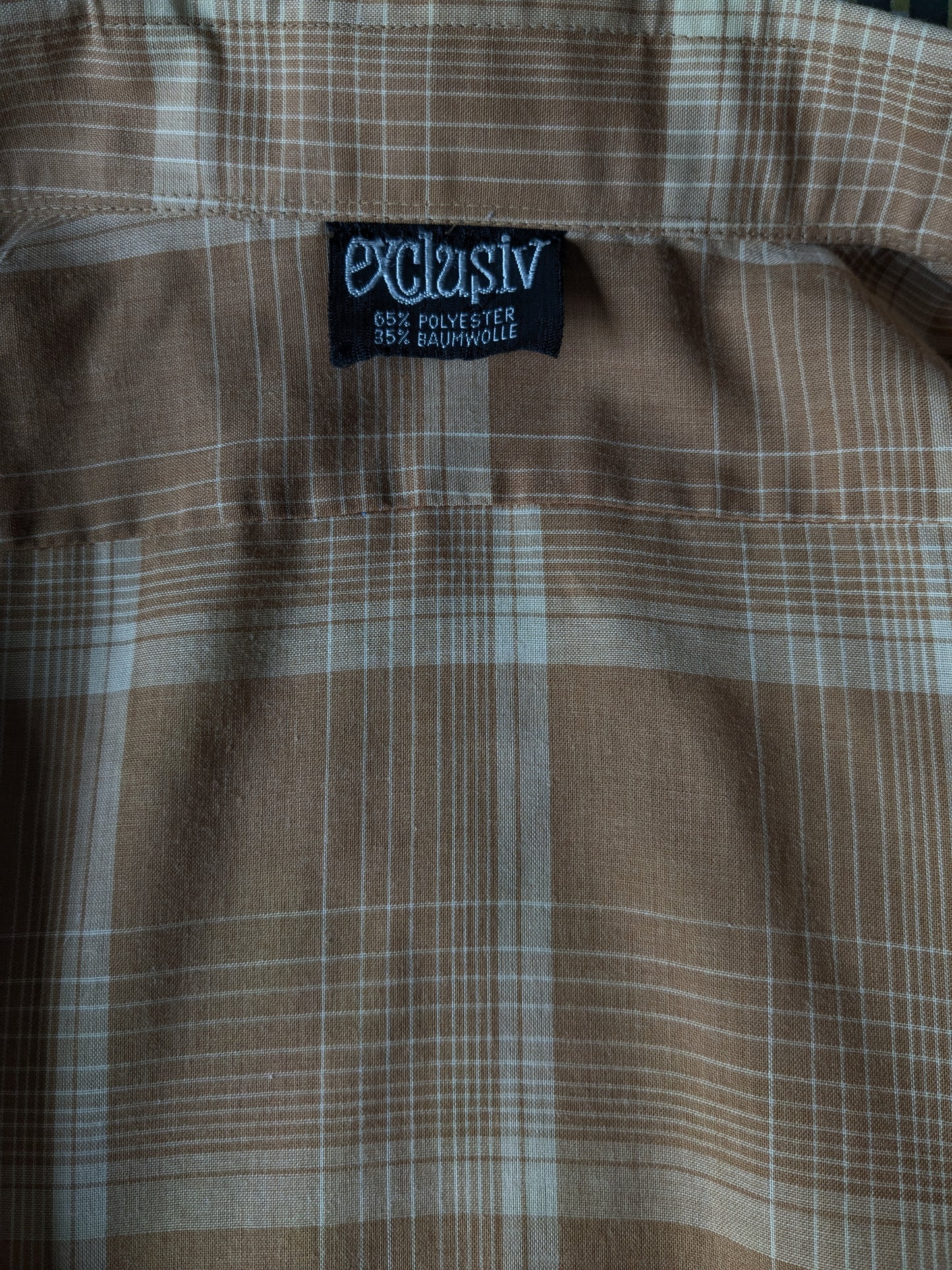 Camisa exclusiva Vintage 70 con cuello de puntos. Brown Beige Checker. Tamaño xl.