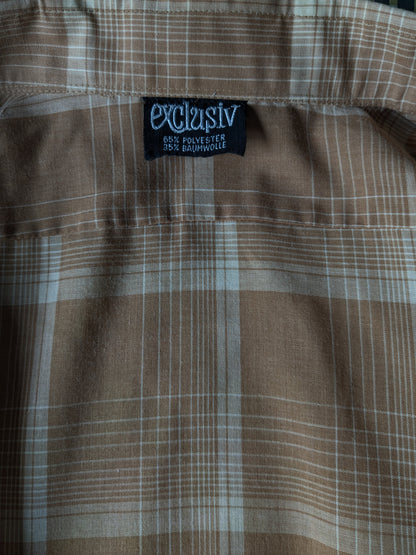 Shirt esclusivico degli anni '70 con colletto punti. Checker beige marrone. Taglia XL.