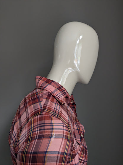 Chemise Lutha vintage des années 70 avec collier. Bordeaux jaune bleu vérifié. Taille M.