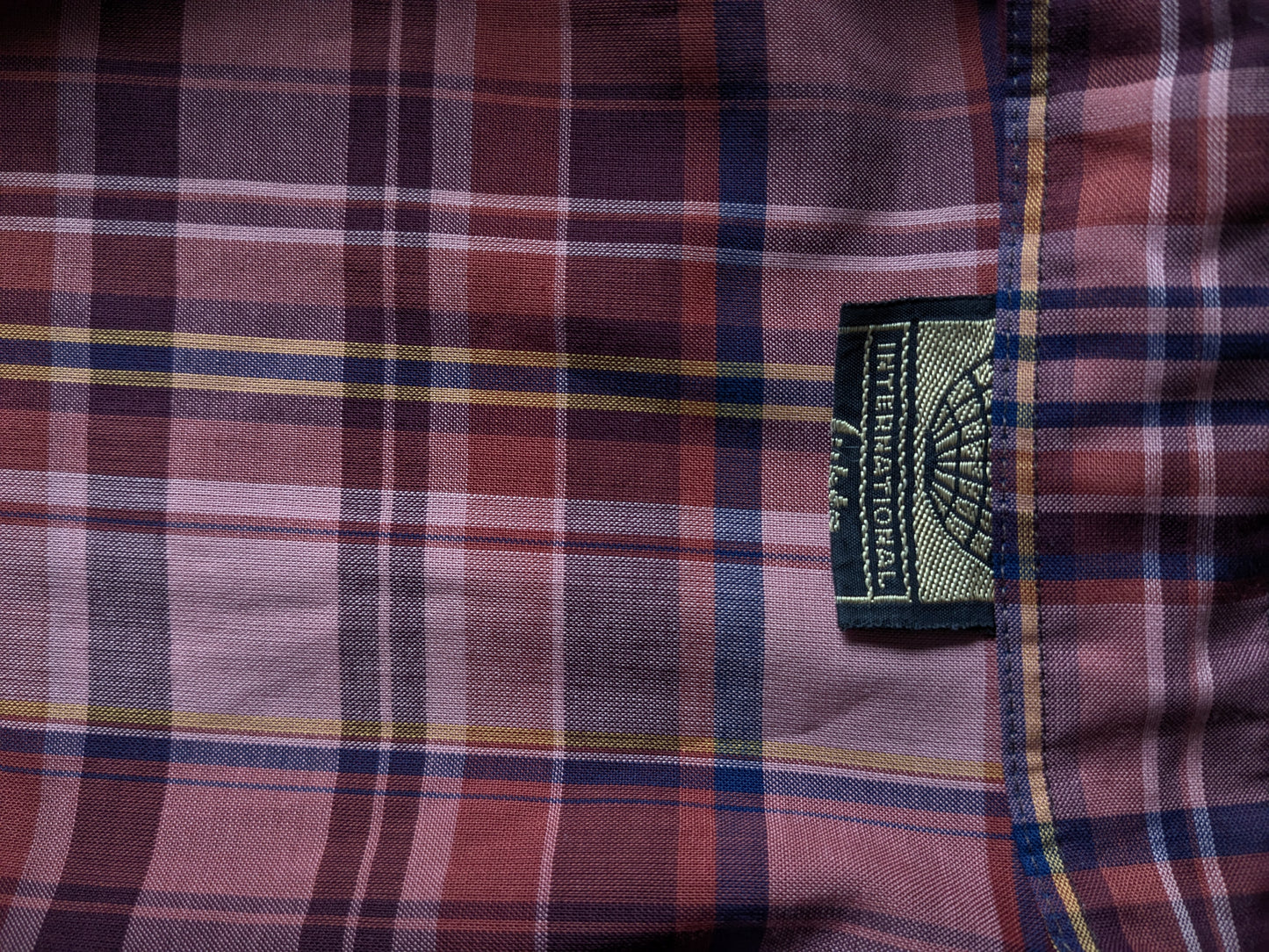 Camicia Lutha vintage degli anni '70 con colletto punti. Bordeaux giallo blu controllato. Taglia M.