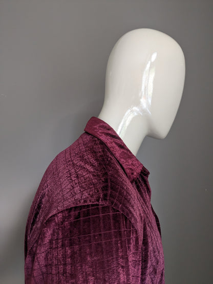 Chemise Vintage Velvet Look. Motif bloqué Bordeaux. Taille L.