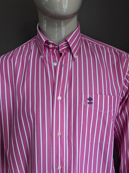 Camicia del fiume Woods. Strisce bianche rosa. Taglia L / XL