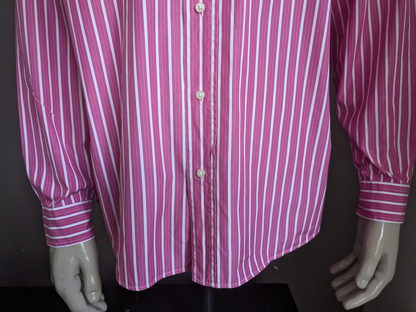 Camicia del fiume Woods. Strisce bianche rosa. Taglia L / XL