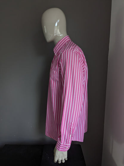 Camicia del fiume Woods. Strisce bianche rosa. Taglia L / XL