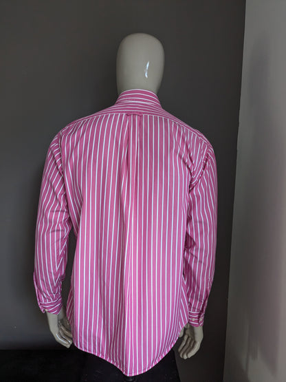 Camicia del fiume Woods. Strisce bianche rosa. Taglia L / XL