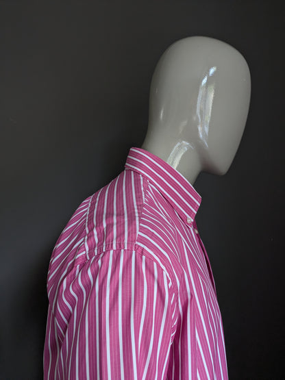 Camicia del fiume Woods. Strisce bianche rosa. Taglia L / XL