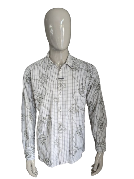 Vintage Gotcha Shirt. Motín floral bordada de color verde gris beige. Talla L.