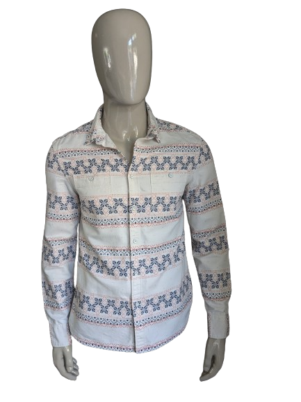 Allsaints shirt. White blue red print. Thicker fabric. Size M / L.