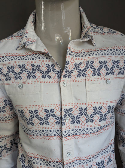 Allsaints shirt. White blue red print. Thicker fabric. Size M / L.