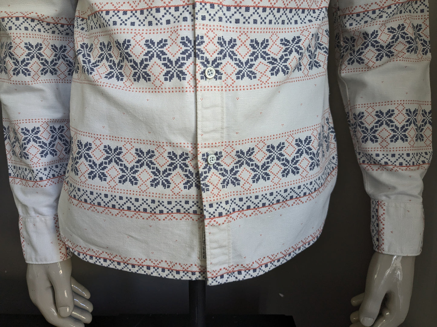 Allsaints shirt. White blue red print. Thicker fabric. Size M / L.