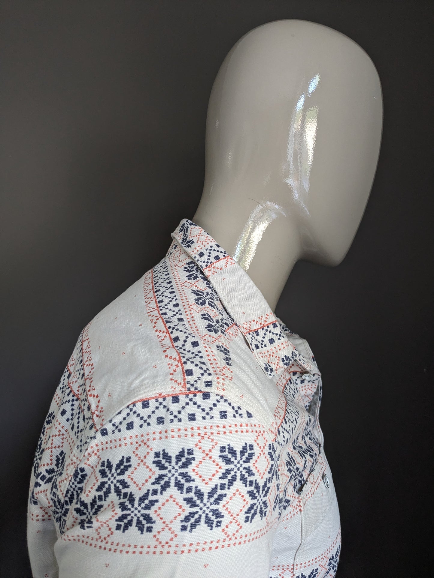 Allsaints shirt. White blue red print. Thicker fabric. Size M / L.