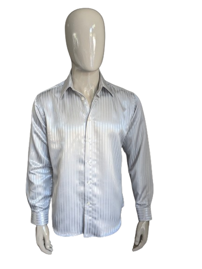 Chemise droite de copie vintage. Rayé brillant en argent. Taille L.