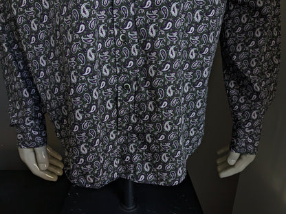 Blue industry shirt. Purple gray pink print. Size 44 / XL.