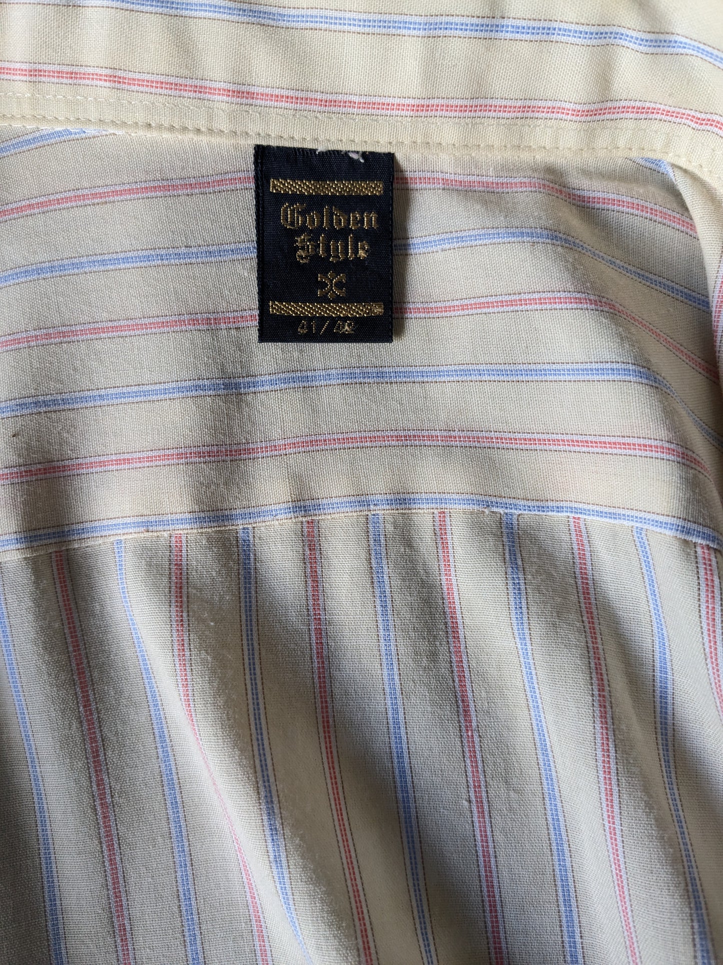 Vintage Golden Style 70's shirt. Beige red blue striped. Size L / XL.