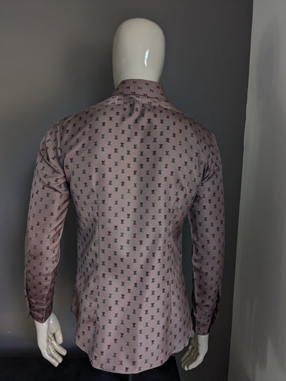 Chemise de requin blanc vintage des années 70 avec collier. Impression verte rouge marron. Taille M / L.