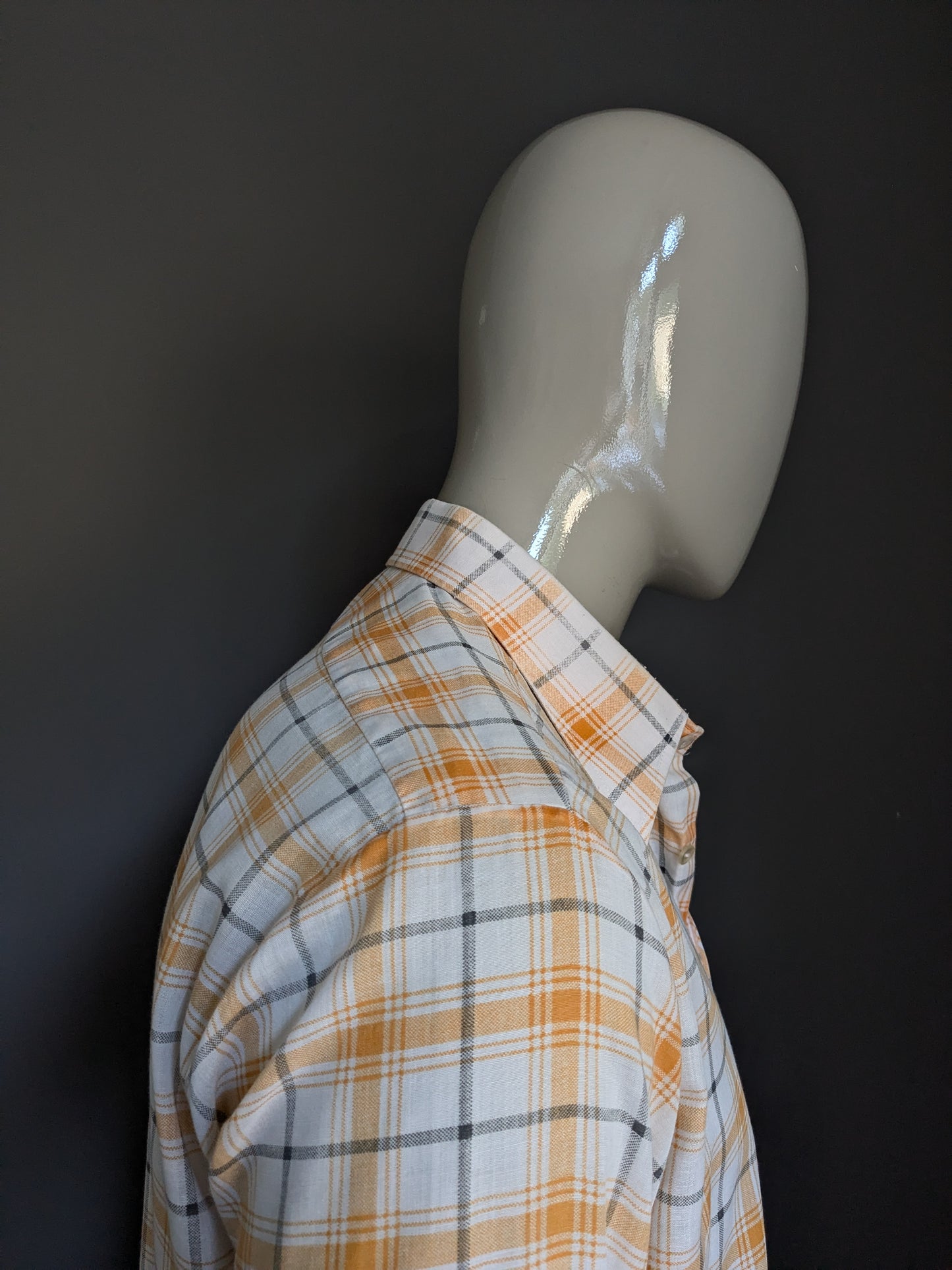 Camisa Vintage Exclusiv R 70 con cuello de punto. Blanco naranja negro revisado. Tamaño xl.