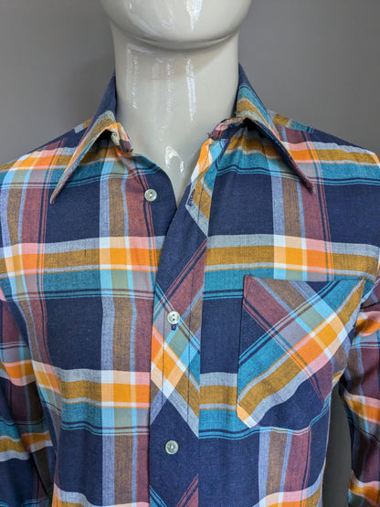 Vintage Lesson 3 Lords 70's shirt with point collar. Blue very red checked. Size M.