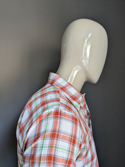 Vintage 70's shirt with point collar. Red green white checkered. Size M.