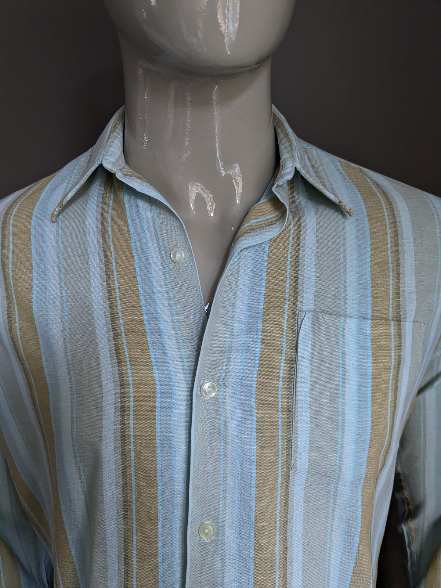 Camisa Vintage Style Jeune 70. Azones azul rayado. Talla L.