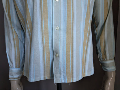 Chemise de style vintage Jeune 70. Brun bleu rayé. Taille L.