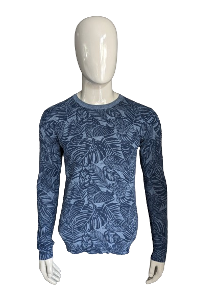 Scotch & Soda dunne trui. Blauw blad motief print. Maat M.