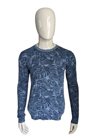 Scotch & Soda Dünner Pullover. Blaublattmotiv Druck. Größe M.