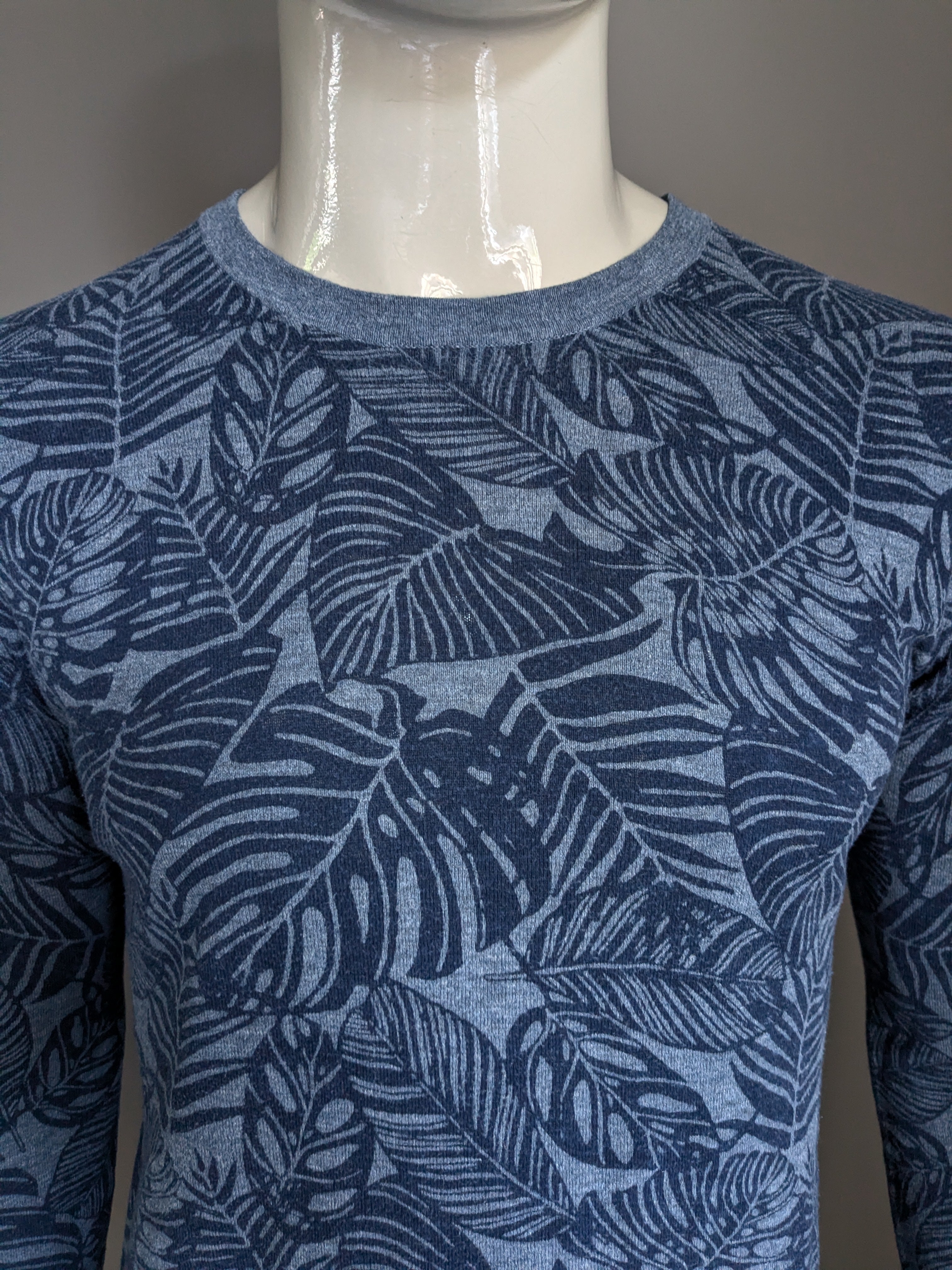 Scotch & deals Soda Leaf Print Cotton Sweater (Blue, XLarge)