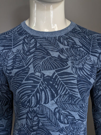 Scotch & Soda dunne trui. Blauw blad motief print. Maat M.