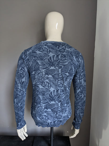 Scotch & Soda Dünner Pullover. Blaublattmotiv Druck. Größe M.