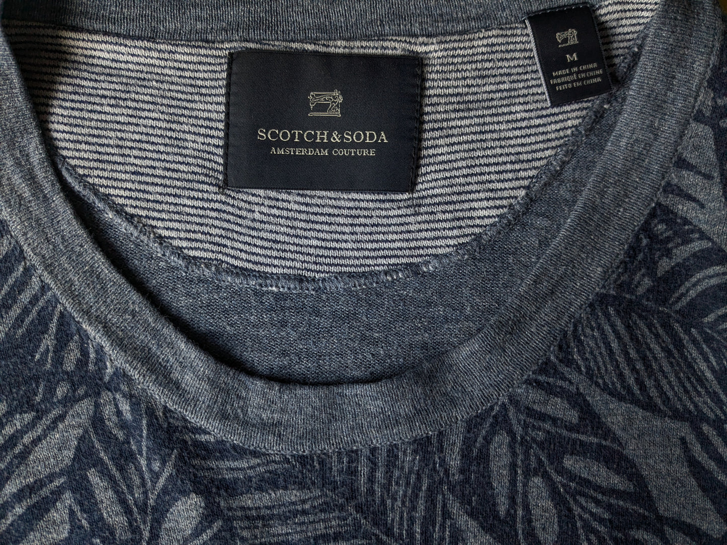 Scotch & Soda mince pull. Impression du motif de feuille bleue. Taille M.