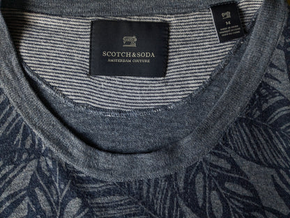 Scotch & Soda Dünner Pullover. Blaublattmotiv Druck. Größe M.