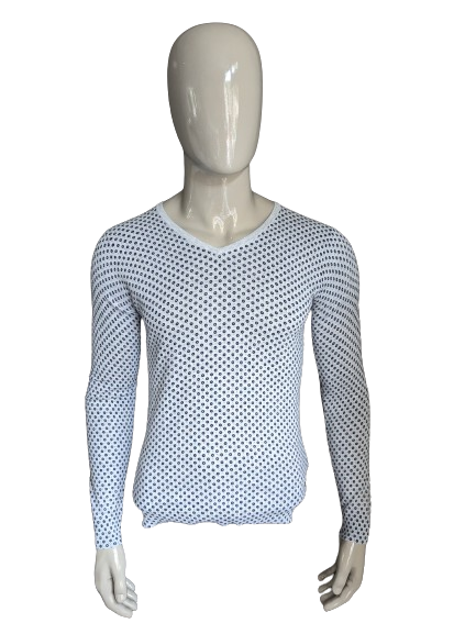 Scotch & Soda Dünner Pullover. Grauer blauer Kreisdruck. Größe S.