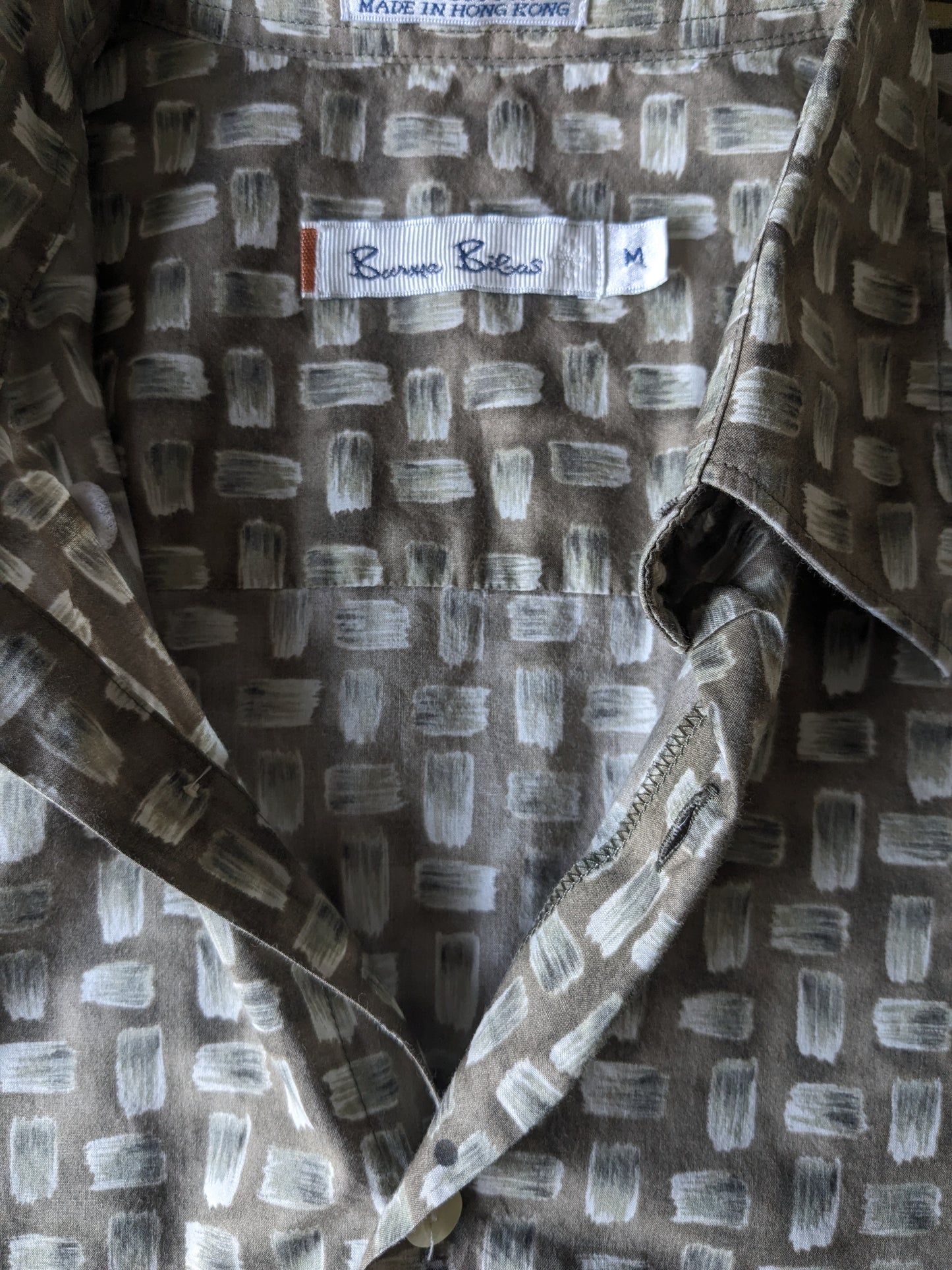 Burma Bibas Shirt short sleeve. Brown gray green print. Size M / L.