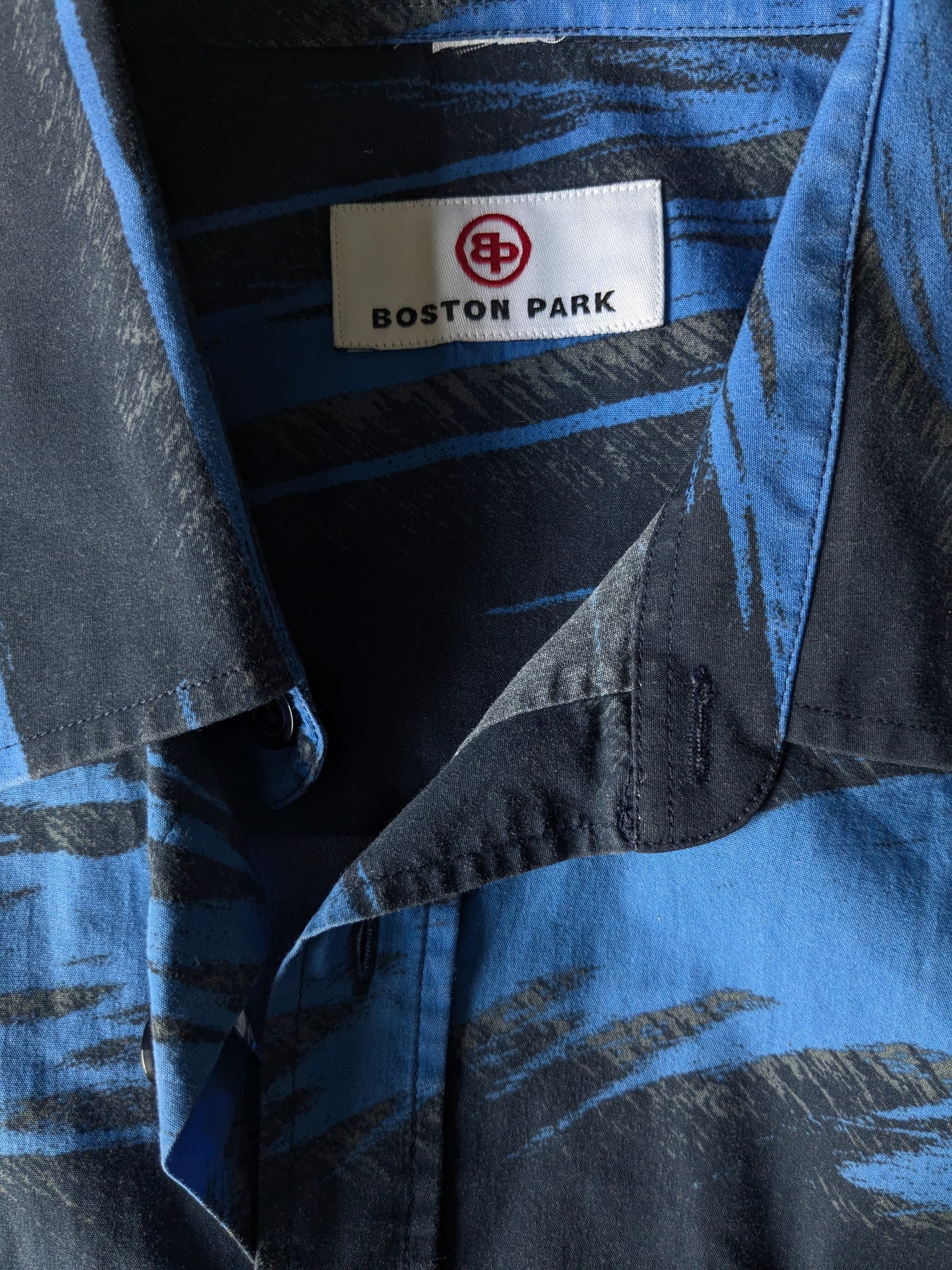 Boston Park Shirt Short manica. Stampa blu grigio. Taglia L.