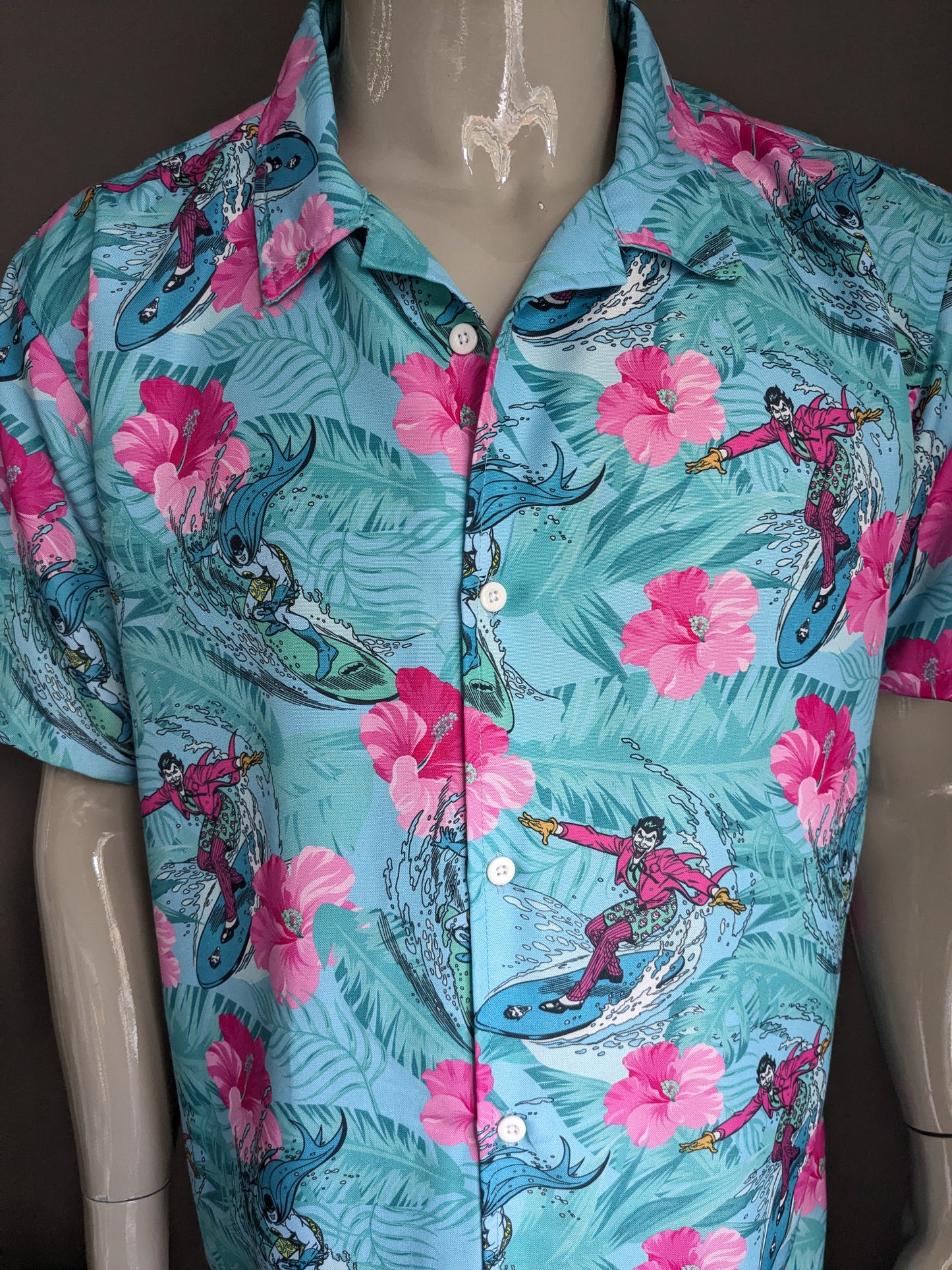 Chemise Batman Hawaii à manches courtes. Joker Surf Print. Taille xl.