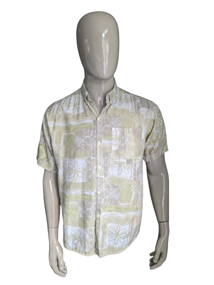 Shirt corto Vintage 80S / 90's Shirt. Stampa grigio verde. Taglia XL.