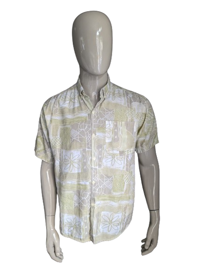 Vintage 80s / 90's quadro shirt short sleeve. Green gray print. Size XL.