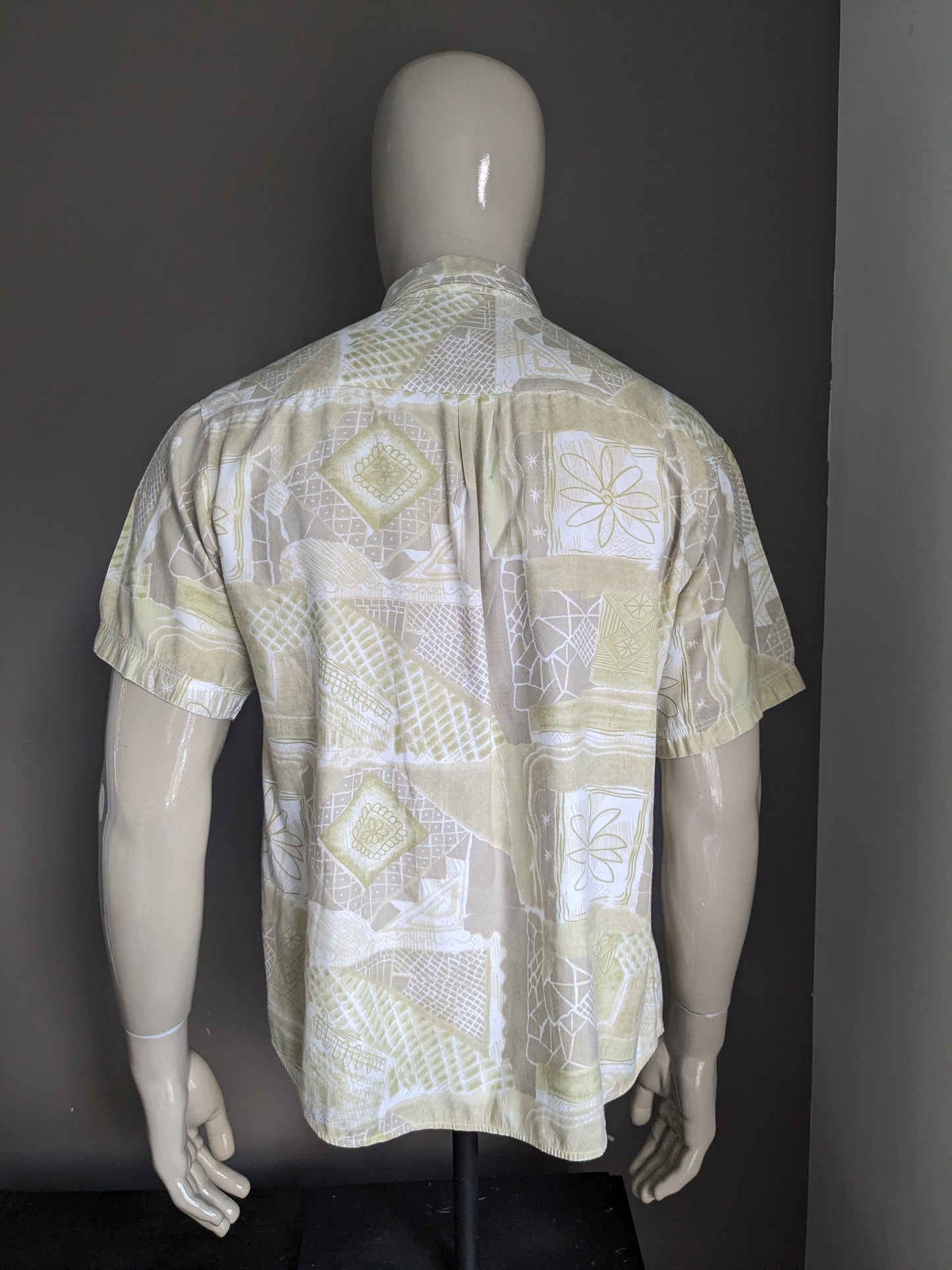 Shirt corto Vintage 80S / 90's Shirt. Stampa grigio verde. Taglia XL.