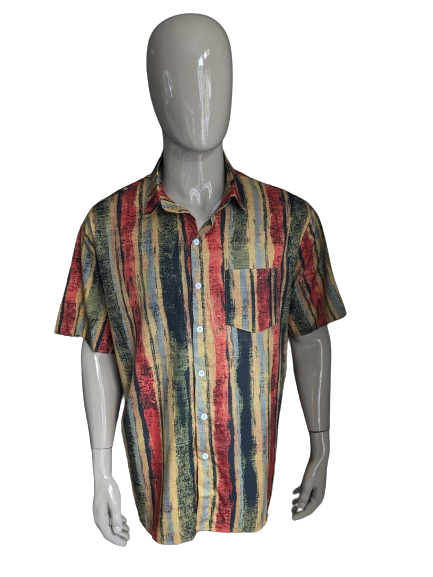 Misslook shirt short sleeve. Yellow red green black print. Size XXL.