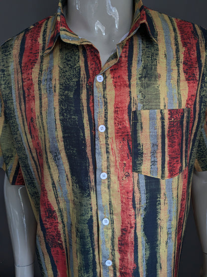 Misslook shirt short sleeve. Yellow red green black print. Size XXL.