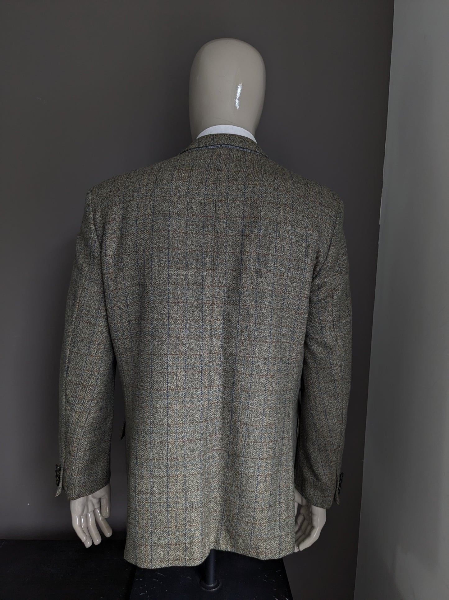 Vintage Westbury woolen jacket. Green mixed with blue brown yellow stripe. Size 52 / L.